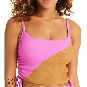 Sanctuary Balancing Act Shirred-Side Cropped Pink Aura Tankini Top Women's XS